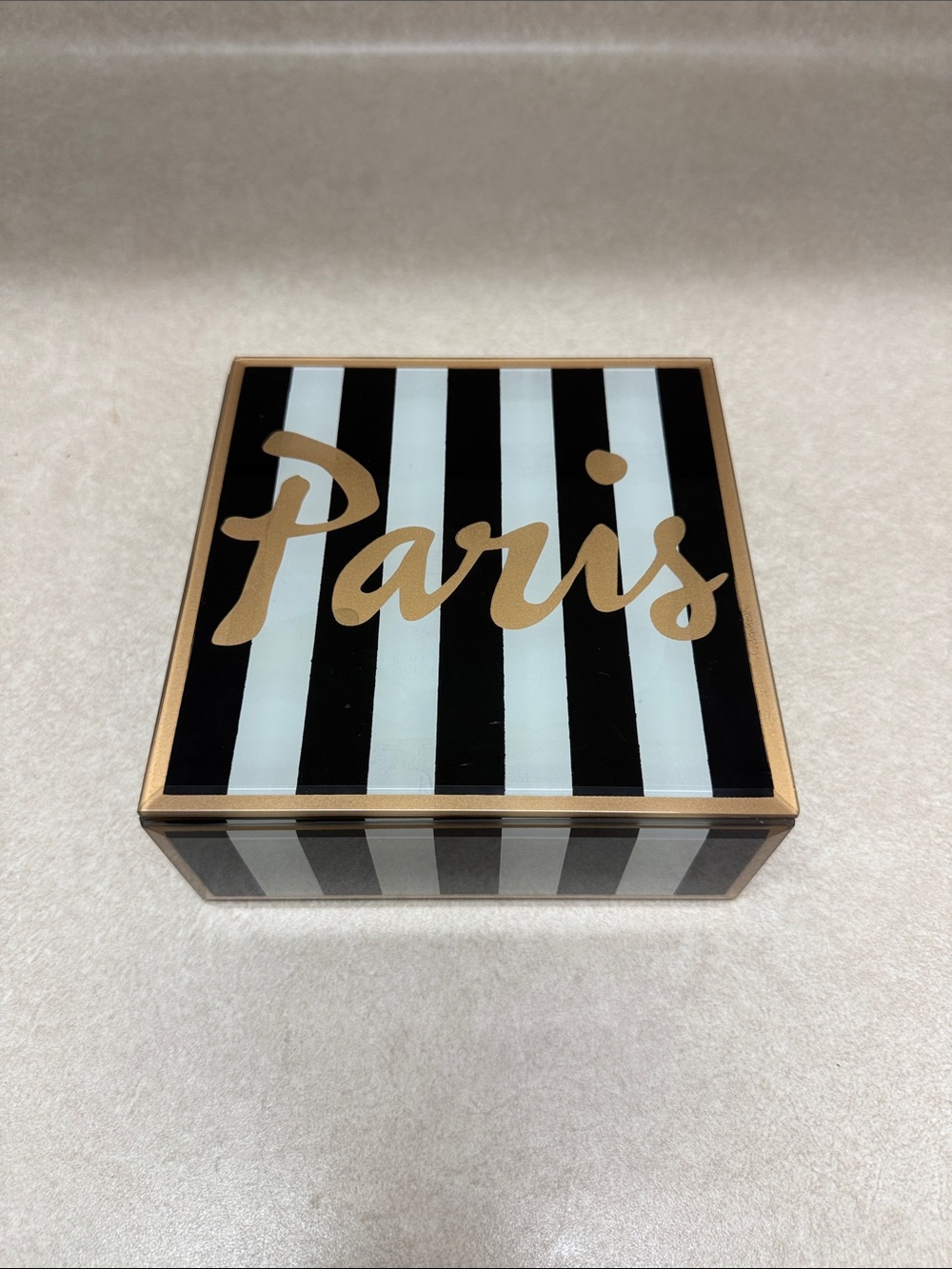 Paris Striped Decorative  Box - Black & White with Gold Script